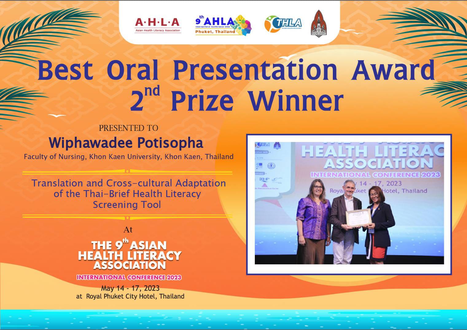 Best Oral and Poster Presentation Award the 9th AHLA International